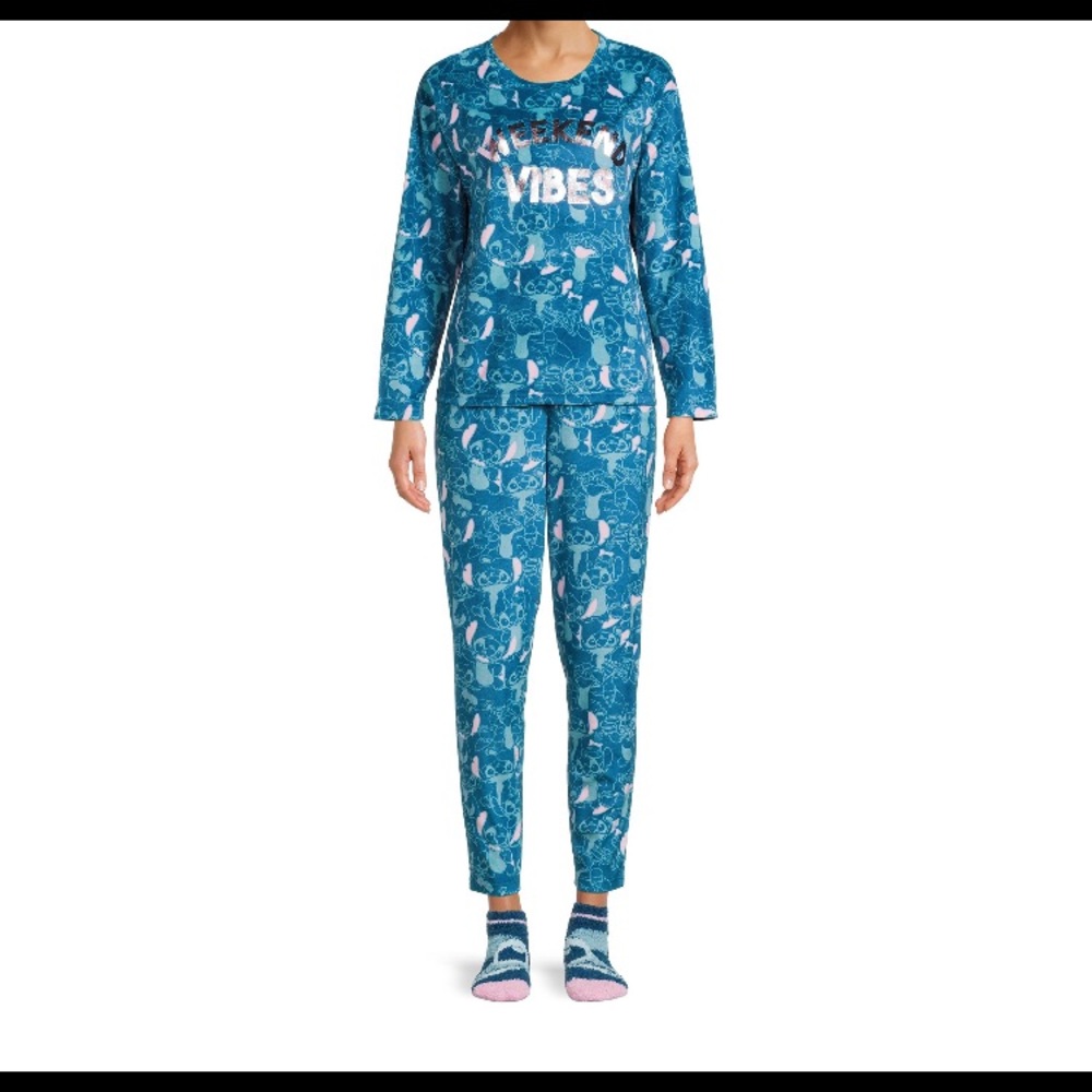 Disney stitch women’s 3pc pj set size L (12-14)